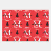 カスタムメリークリスマス&ハッピーニューイヤーモノグラム ラッピングペーパーシート (正面)