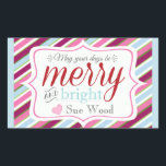 カスタムメリーBright Christmas Giftスタンプ 長方形シール<br><div class="desc">これらのおもしろいギフトラベルとクリスマスカスタム応援を広げる。新しい休日のツイストストライプのための美味しいパステルをフィーチャー。キッチンから抱き枕、パッケージ、お菓子焼いたに追加するのに最適！単にはカスタマイズカスタマイズクリックYOURの名前を入力するマット仕上げではここで特集が光沢で利用可能。</div>