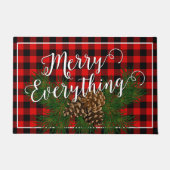 カスタムメリーEverything Red Black Checks Cabin ドアマット (正面)
