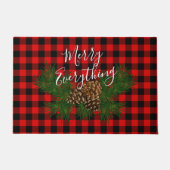 カスタムメリーEverything Red Black Checks Cabin ドアマット (正面)