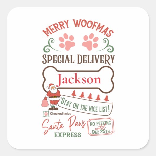 カスタムメリーWoofmas Dog Christmas Gift スクエアシール (正面)