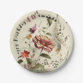 カスタムメロディフラワーハッピー40歳の誕生日 ペーパープレート (正面)