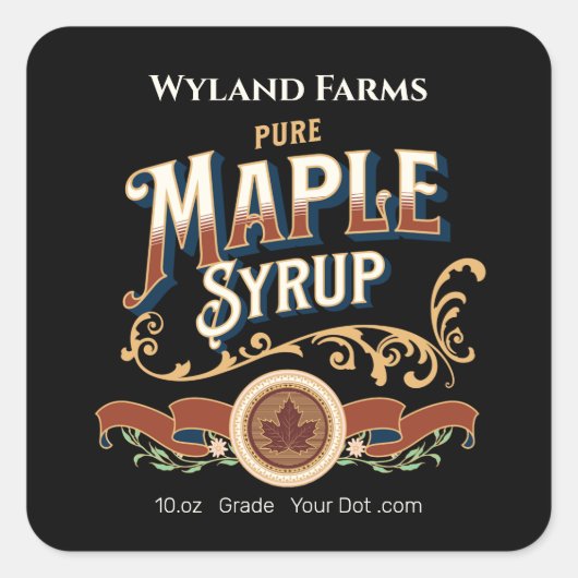 カスタムメープルシロップボトルラベルシール スクエアシール (正面)