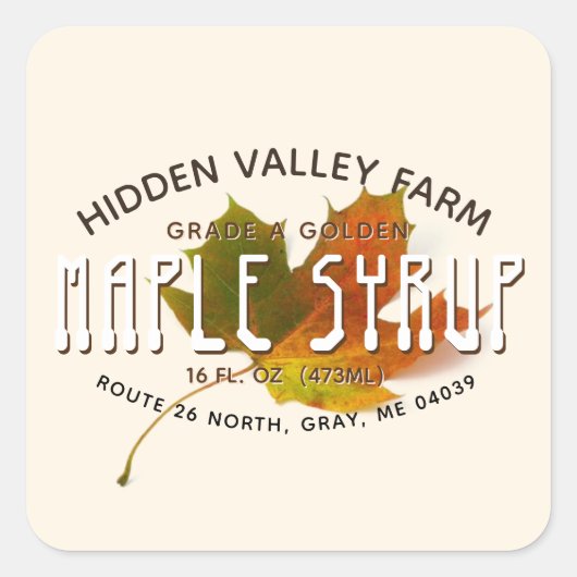 カスタムメープルシロップ背の高いリーフラベル(ライト) スクエアシール (正面)