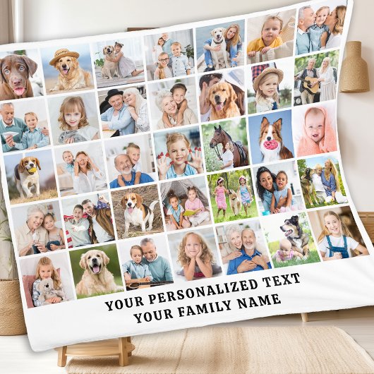 カスタムモダンかわいい家族の贈り物35写真コラージュ フリースブランケット