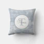 カスタムモダンほこりっぽい青い水色ブラシストローク クッション (裏面)