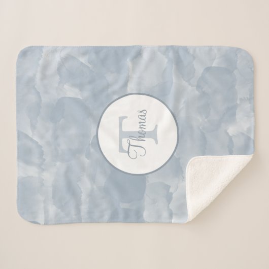 カスタムモダンほこりっぽい青い水色ブラシストローク シェルパブランケット (正面(横))