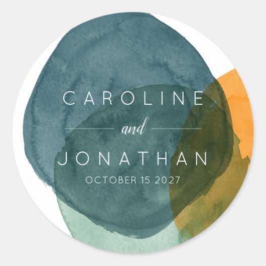 カスタムモダンウェディングエレガントウォーターカラーグリーン ラウンドシール (正面)