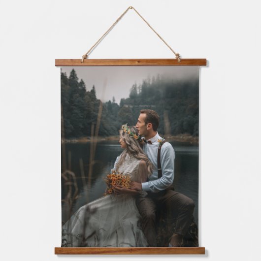 カスタムモダンウェディング2写真ファミリー写真 吊り下げ型タペストリー (正面)