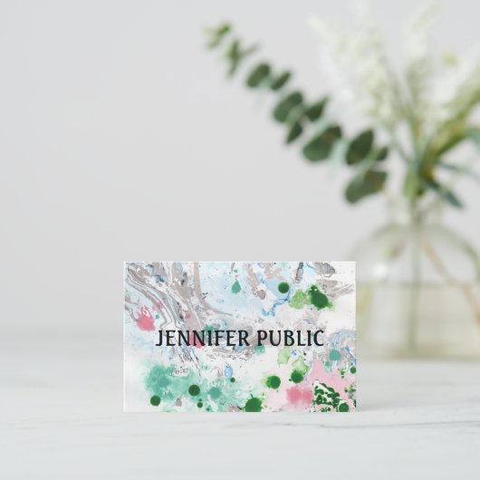 カスタムモダンエレガントピンクブルーグリーン抽象芸術 名刺 (スタンド正面)