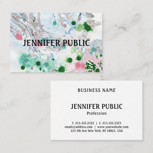 カスタムモダンエレガントピンクブルーグリーン抽象芸術 名刺 (正面/裏面)