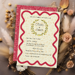 カスタムモダンエレガントレッド&クリーミー結婚ズ 招待状