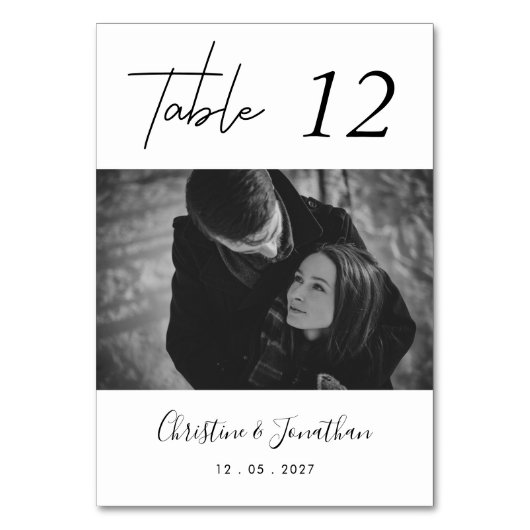 カスタムモダンエレガント写真結婚の表番号 テーブルナンバー (裏面)
