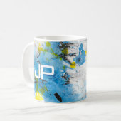 カスタムモダンエレガント抽象芸術アートブルーイエロー コーヒーマグカップ (正面左)