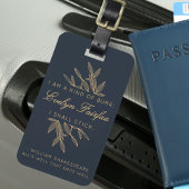 カスタムモダンエレガント植物性ウィティ引用文ネイビー ラゲッジタグ