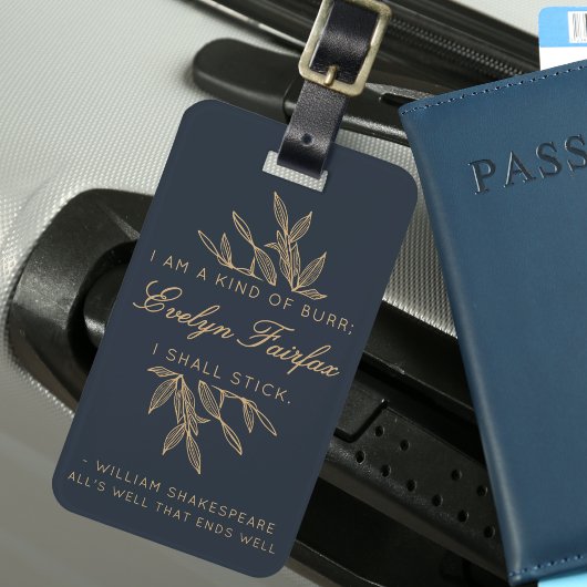 カスタムモダンエレガント植物性ウィティ引用文ネイビー ラゲッジタグ