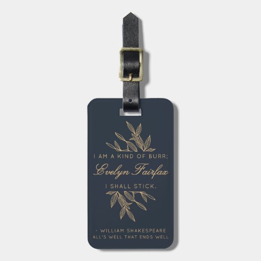 カスタムモダンエレガント植物性ウィティ引用文ネイビー ラゲッジタグ (正面縦)