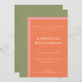 カスタムモダンオレンジセージグリーン卒業パーティー 招待状 (正面/裏面)