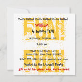 カスタムモダンキッド10誕生日赤と黒V8 招待状 (裏面)