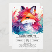 カスタムモダンキツネ誕生日 招待状 (正面/裏面)