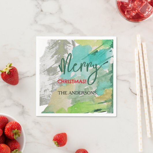 カスタムモダンクリスマスの木の水の色アート スタンダードカクテルナプキン (インサイチュ)