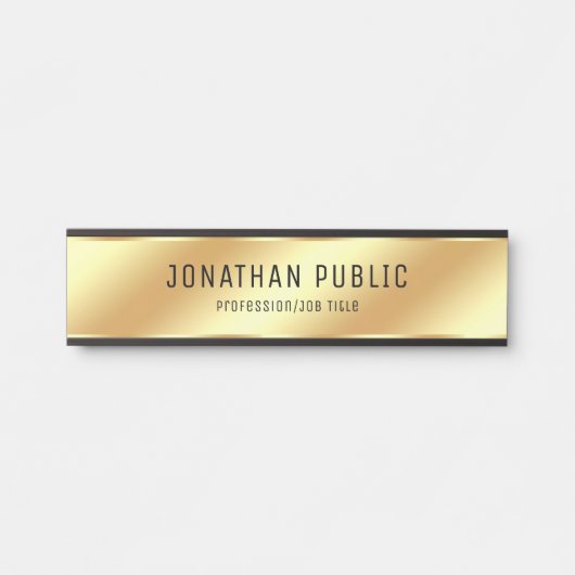 カスタムモダングラムブラックアンド金ゴールドぶら下がったトレンディー サインプレート (正面)