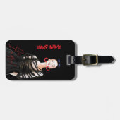 カスタムモダンシティガールブラックレッドグラフィック ラゲッジタグ (正面横)