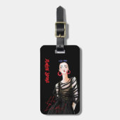 カスタムモダンシティガールブラックレッドグラフィック ラゲッジタグ (正面縦)