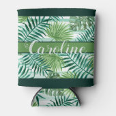 カスタムモダントロピカルグリーンパーム葉パターン 缶クーラー (正面)