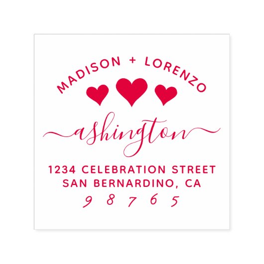 カスタムモダンハート名と差出人住所 セルフインキングスタンプ (デザイン)