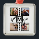 カスタムモダンパパStepdad 4 Photo Collage メタルオーナメント<br><div class="desc">カスタムモダンパパStepdad 4 Photo Collage.写真とモノグラムユニークイニシャルを持つ義父のための独自の父親の日の贈り物を作成する。</div>