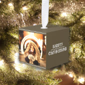 カスタムモダンパーソナライズされたChristmas写真 キューブオーナメント