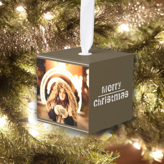 カスタムモダンパーソナライズされたChristmas写真 キューブオーナメント
