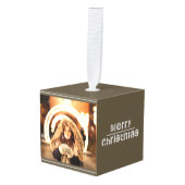 カスタムモダンパーソナライズされたChristmas写真 キューブオーナメント (正面アングル)