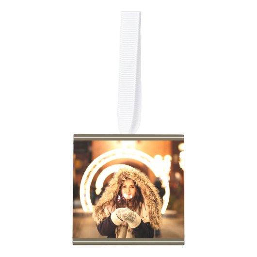 カスタムモダンパーソナライズされたChristmas写真 キューブオーナメント (正面)