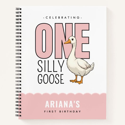 カスタムモダンピンクワン間抜けグースファースト誕生日 ノートブック (正面)