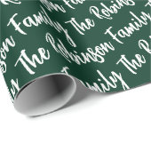 カスタムモダンファミリ名ダークグリーン ラッピングペーパー (ロールコーナー)