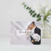 カスタムモダンフォトブラック&ホワイト結婚ズサンキュー ポストカード (スタンド正面)