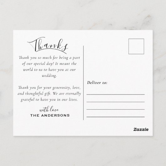 カスタムモダンフォトブラック&ホワイト結婚ズサンキュー ポストカード (裏面)