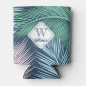 カスタムモダンフローラのトロピカル葉パームパターン： 缶クーラー (正面)