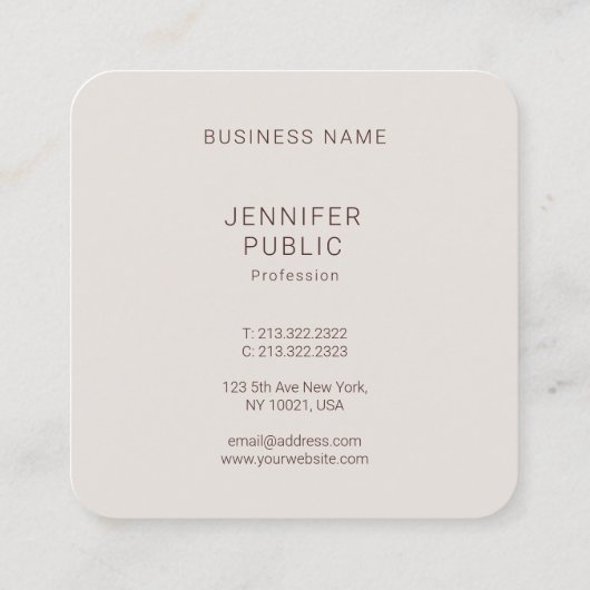 カスタムモダンプロフェッショナルエレガントテンプレート スクエア名刺 (裏面)