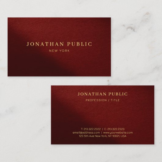 カスタムモダンプロフェッショナルエレガントラグジュアリーボルドー 名刺 (正面/裏面)