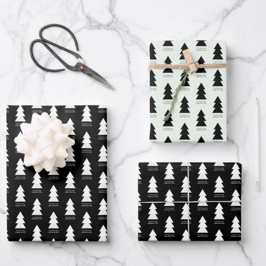 カスタムモダンミニマル黒白クリスマス ラッピングペーパーシート (正面)