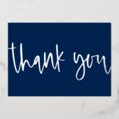 カスタムモダンミニマルScript Navy Blue Thank You 箔シーズンカード (正面)