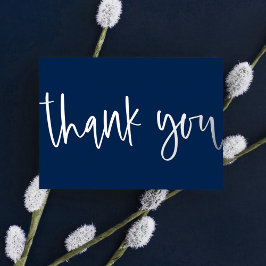 カスタムモダンミニマルScript Navy Blue Thank You 箔シーズンカード