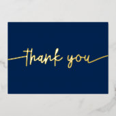 カスタムモダンミニマルScript Navy Blue Thank You 箔シーズンカード (正面)