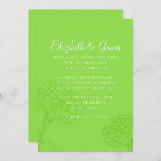 カスタムモダンライムグリーン結婚式招待状 招待状 (正面/裏面)