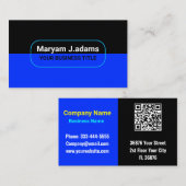 カスタムモダン事業名（qrコード）ブラック&ブルー 名刺 (正面/裏面)