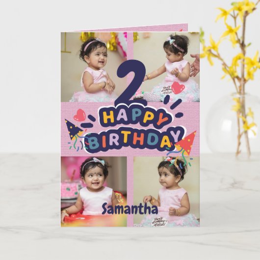 カスタムモダン写真名第2ハッピーバースデーカード カード (黄色い花)