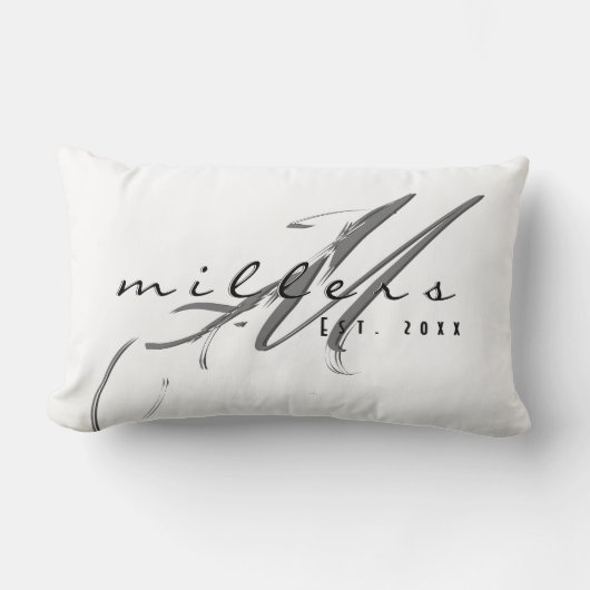 カスタムモダン姓&モノグラム |白 ランバークッション (正面)